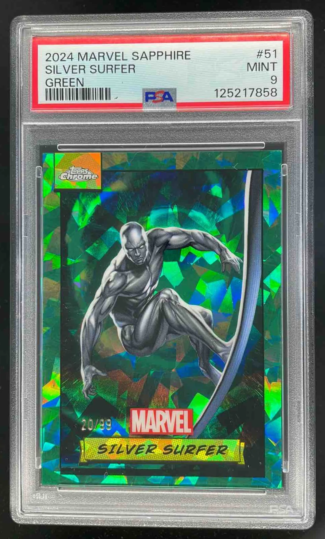 2024 Topps Chrome Marvel Sapphire Green Refractor #51 Silver Surfer /99 PSA 9