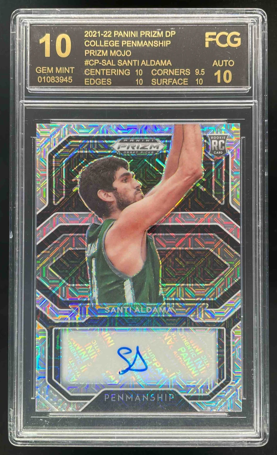 2021 Prizm Draft Picks College Penmanship Mojo Santi Aldama RC Auto /25 FCG 10
