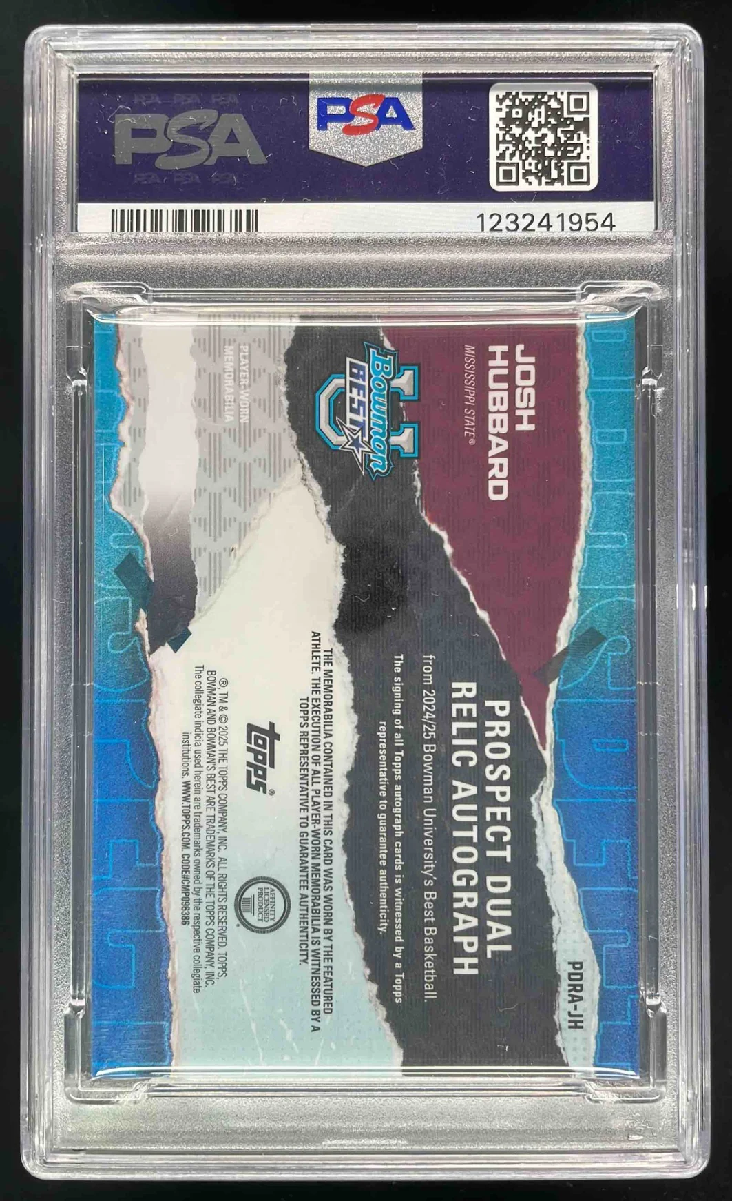 2024 Bowman Best University Dual Relic Yellow Lazer Josh Hubbard Auto /75 PSA 8 - Image 2