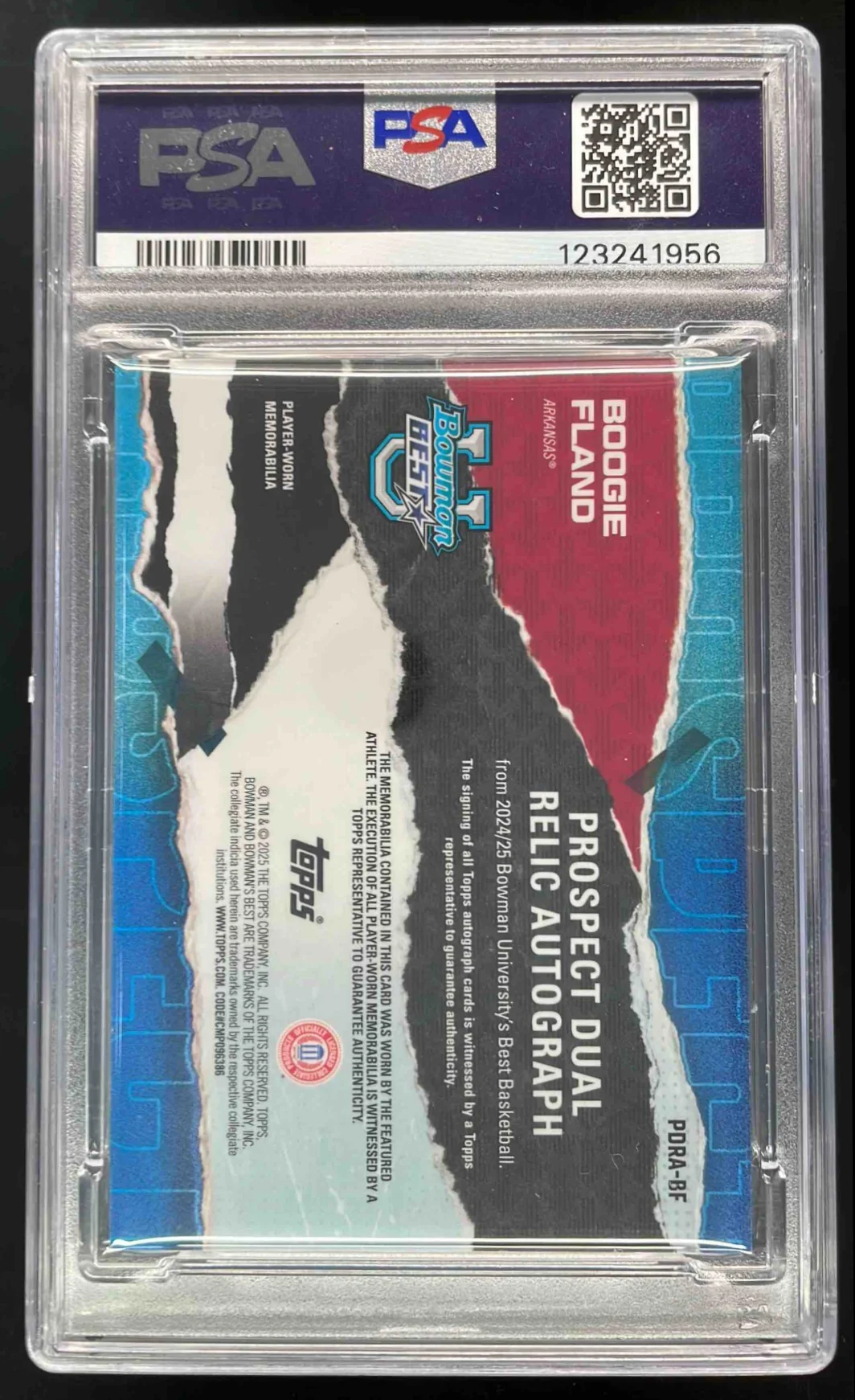 2024 Bowman's Best University Dual Relic Black #BF Boogie Fland Auto /10 PSA 8 - Image 2