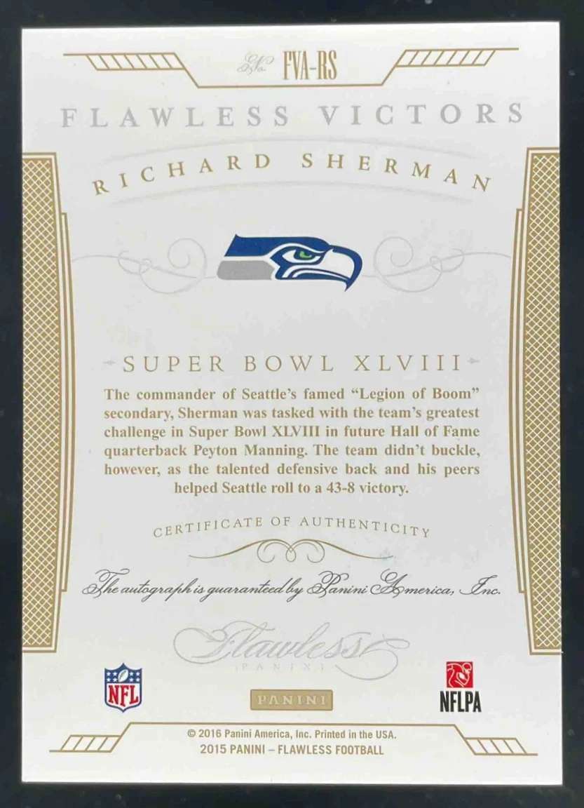 2015 Flawless Victors Blue #FVA-RS Richard Sherman Auto /20 - Image 2