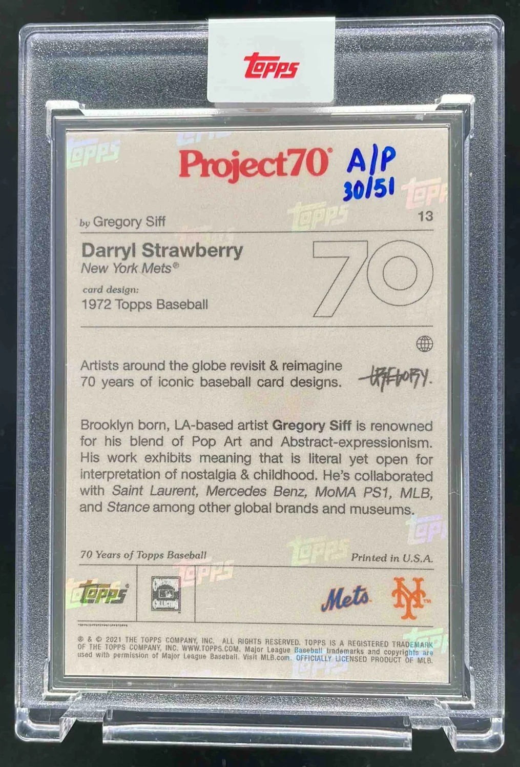2021 Topps Project70 Artist Proof Silver Frame #13 Darryl Strawberry /51 - Image 2