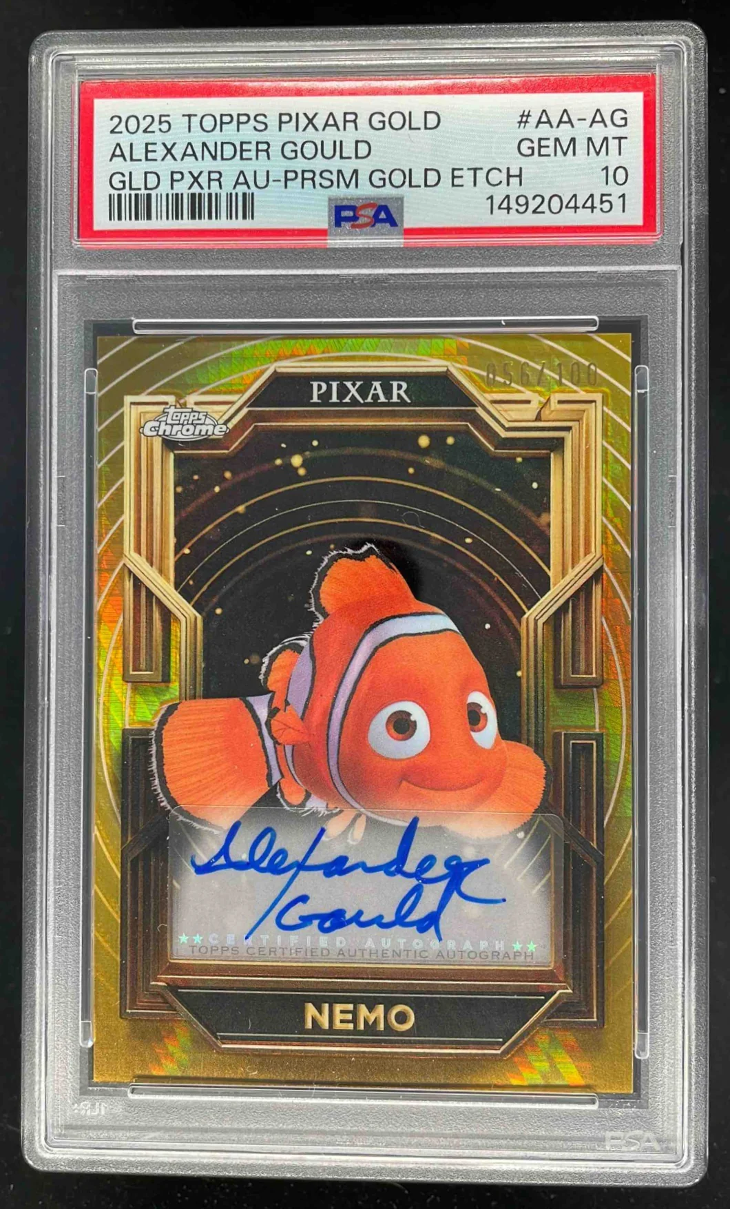 2025 Topps Pixar Gold Gilded Gold Etch Alexander Gould Nemo Auto /100 PSA 10
