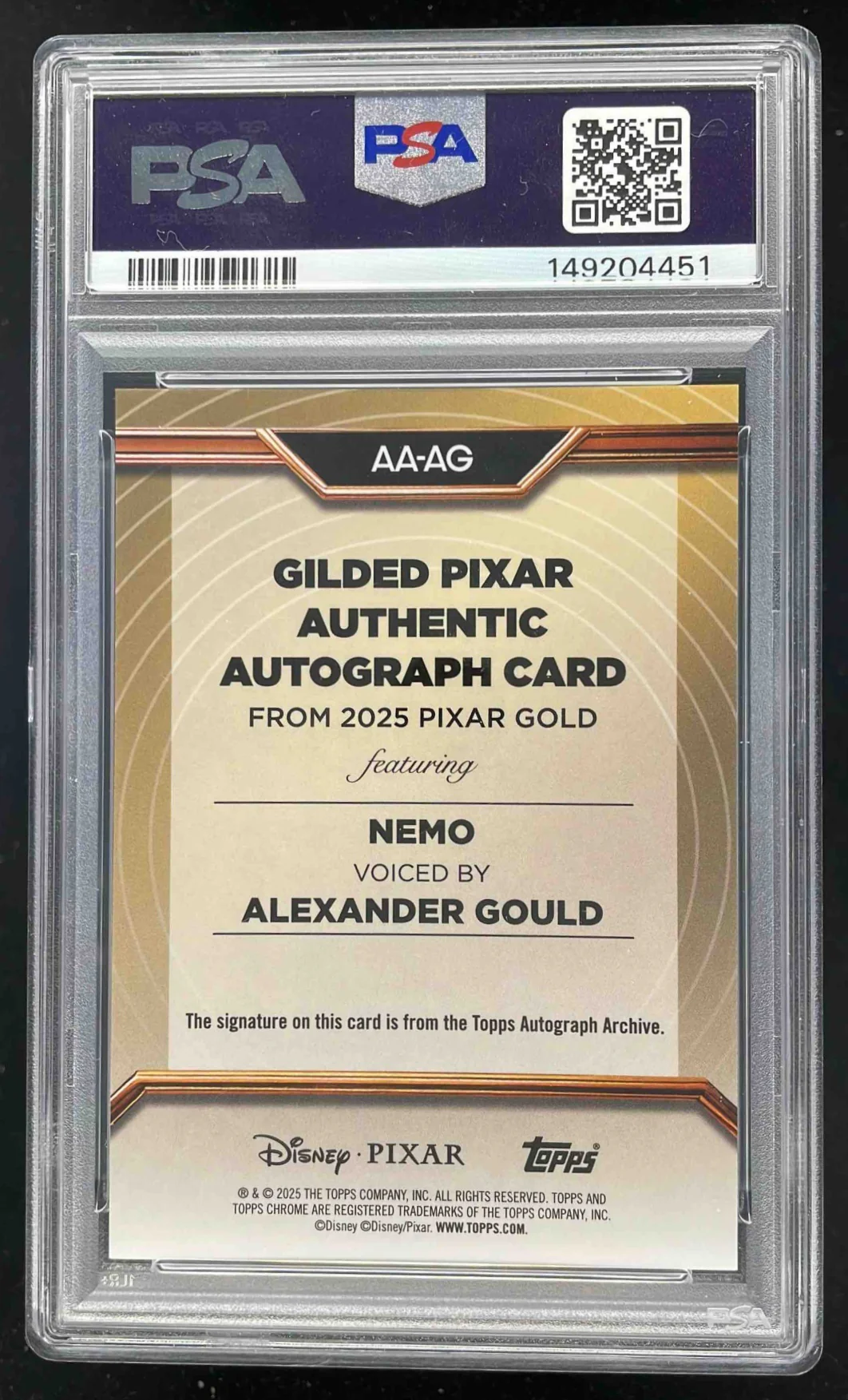 2025 Topps Pixar Gold Gilded Gold Etch Alexander Gould Nemo Auto /100 PSA 10 - Image 2