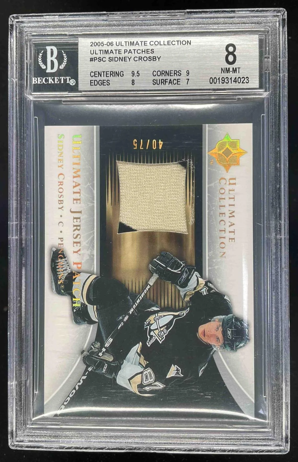 2005-06 Upper Deck Ultimate Collection Patches #P-SC Sidney Crosby /75 BGS 8