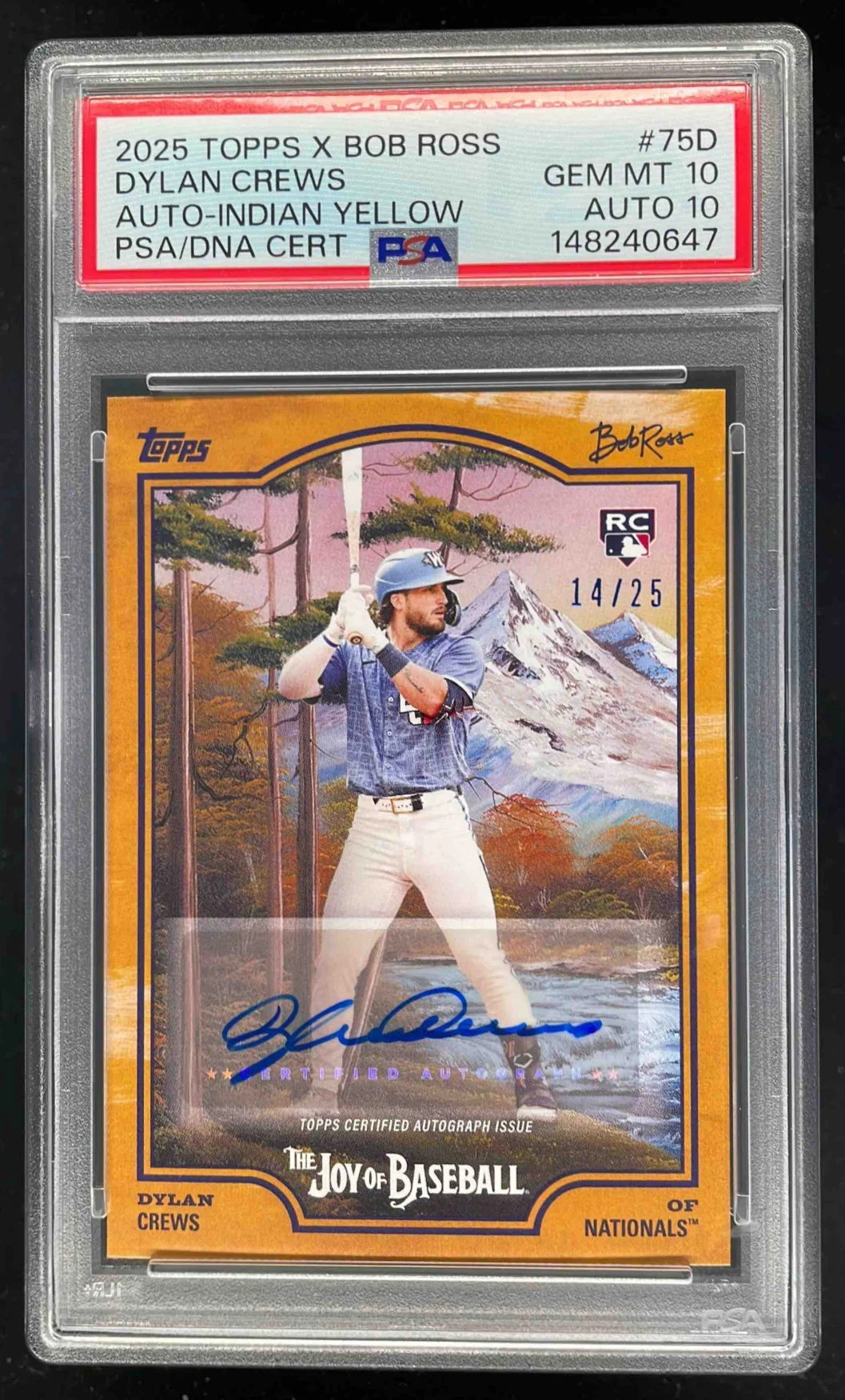 2025 Topps Bob Ross The Joy of Baseball Yellow Dylan Crews RC Auto /25 PSA 10