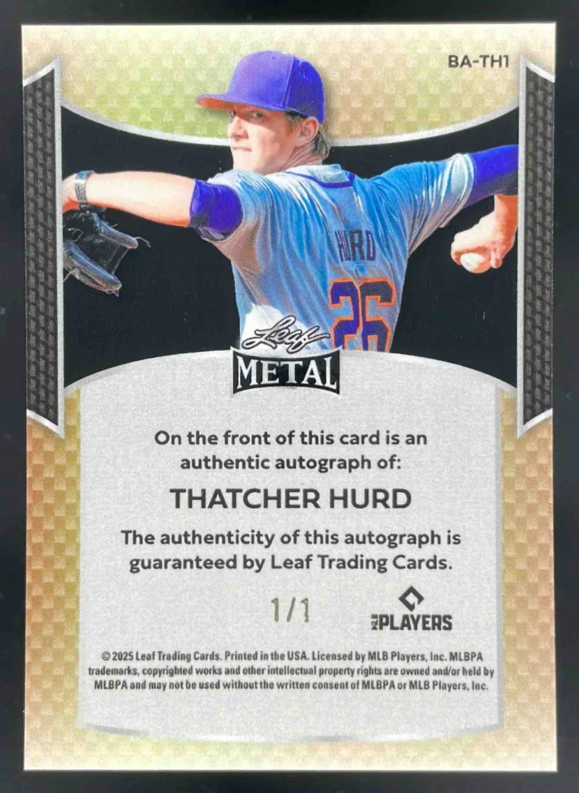 2025 Leaf Metal Autograph Prismatic Fire #BA-TH1 Thatcher Hurd Auto 1/1 - Image 2