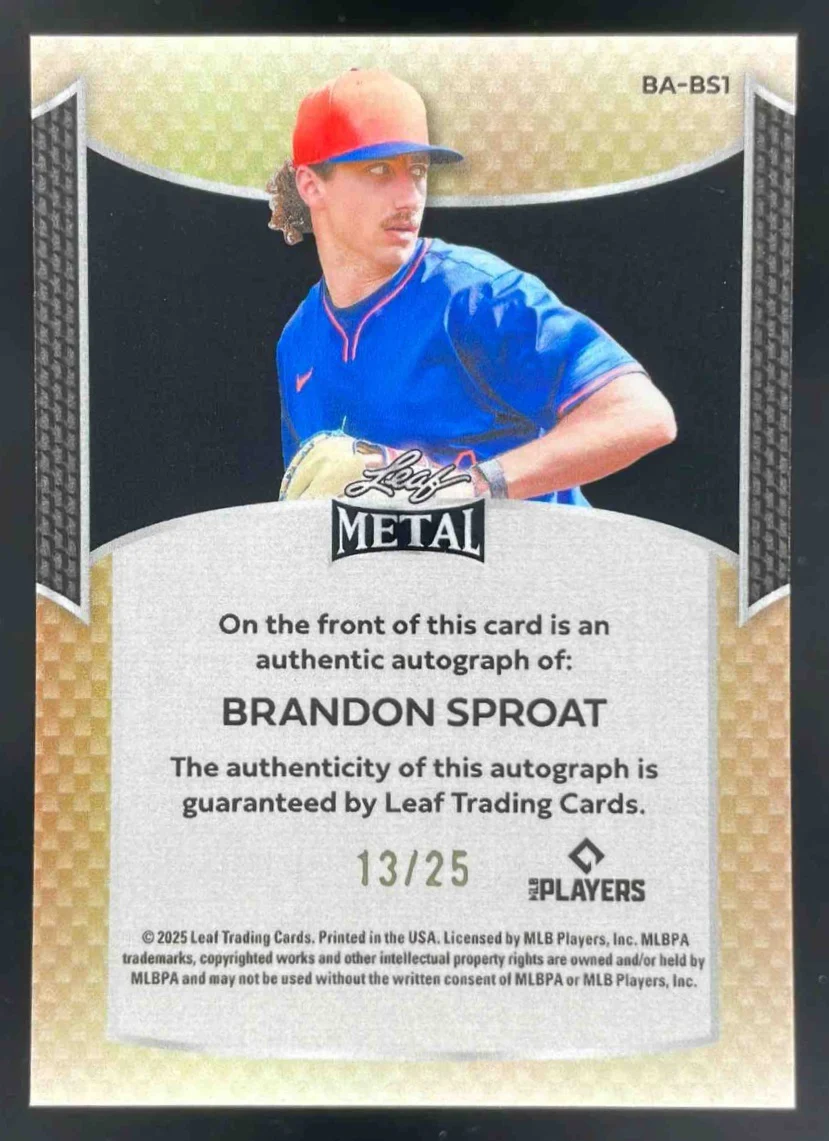 2025 Leaf Metal Autograph Crystal Silver #BA-BS1 Brandon Sproat Auto /25 - Image 2