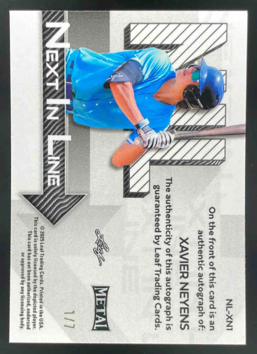 2025 Leaf Metal Next In Line Prismatic Green #NL-XN1 Xavier Neyens Auto /7 - Image 2