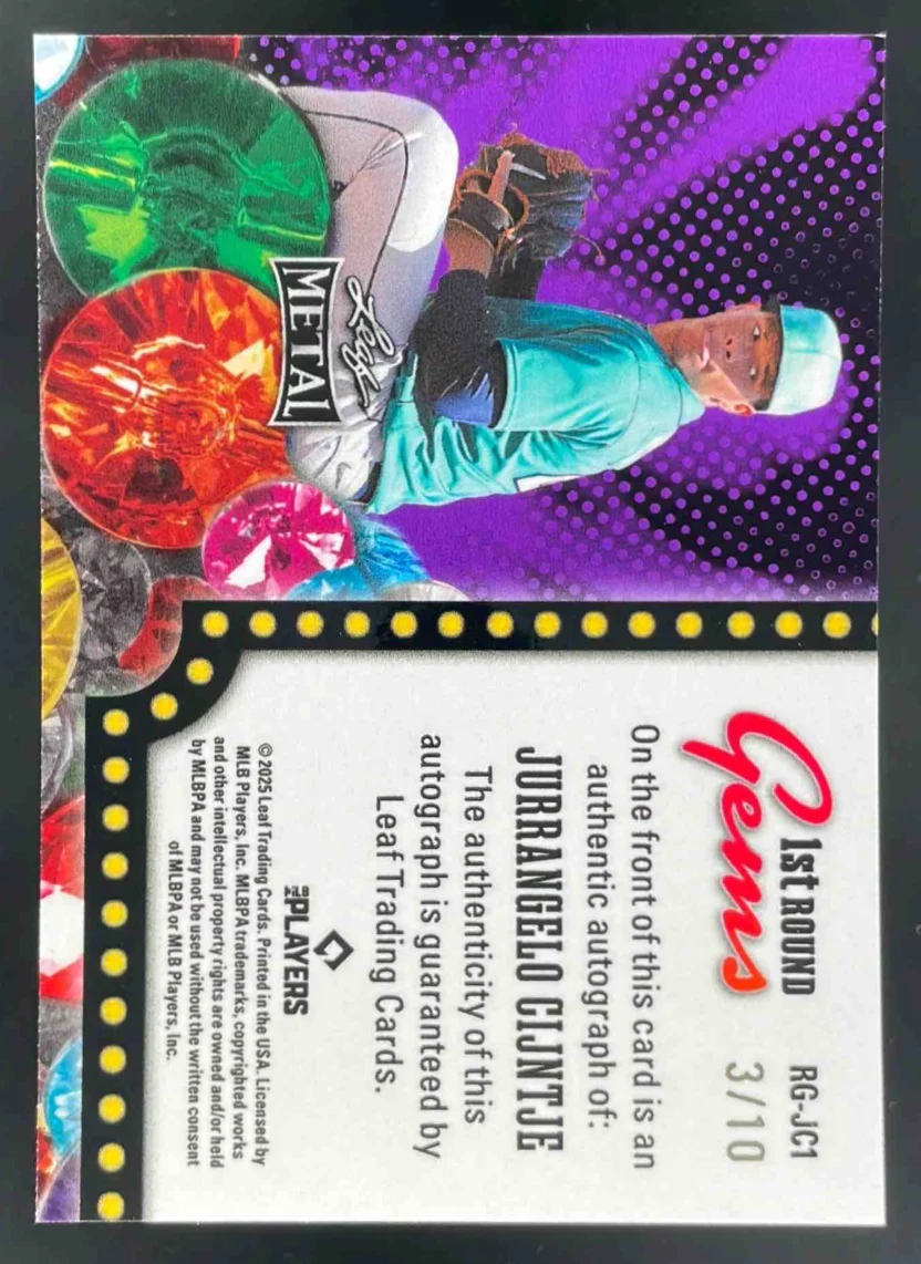2025 Leaf Metal RC Round Gems Prismatic Purple Jurrangelo Cijntje Auto /10 - Image 2