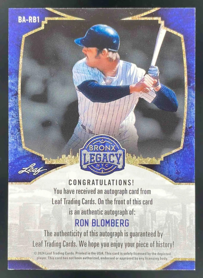2024 Leaf A Bronx Legacy Spectrum Red HoloFoil #BA-RB1 Ron Blomberg Auto /7 - Image 2