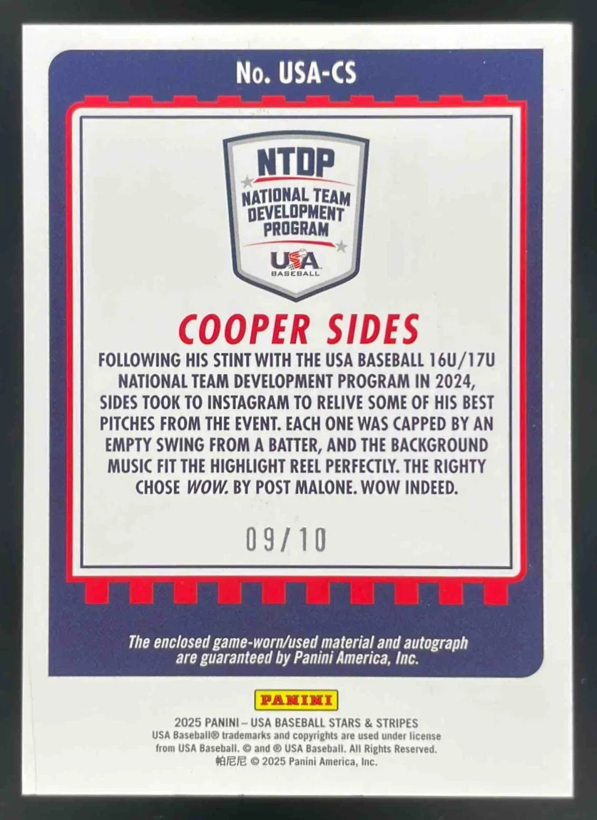 2025 Panini USA Stars & Stripes USA Silhouettes Prime #21 Cooper Sides Auto /10 - Image 2