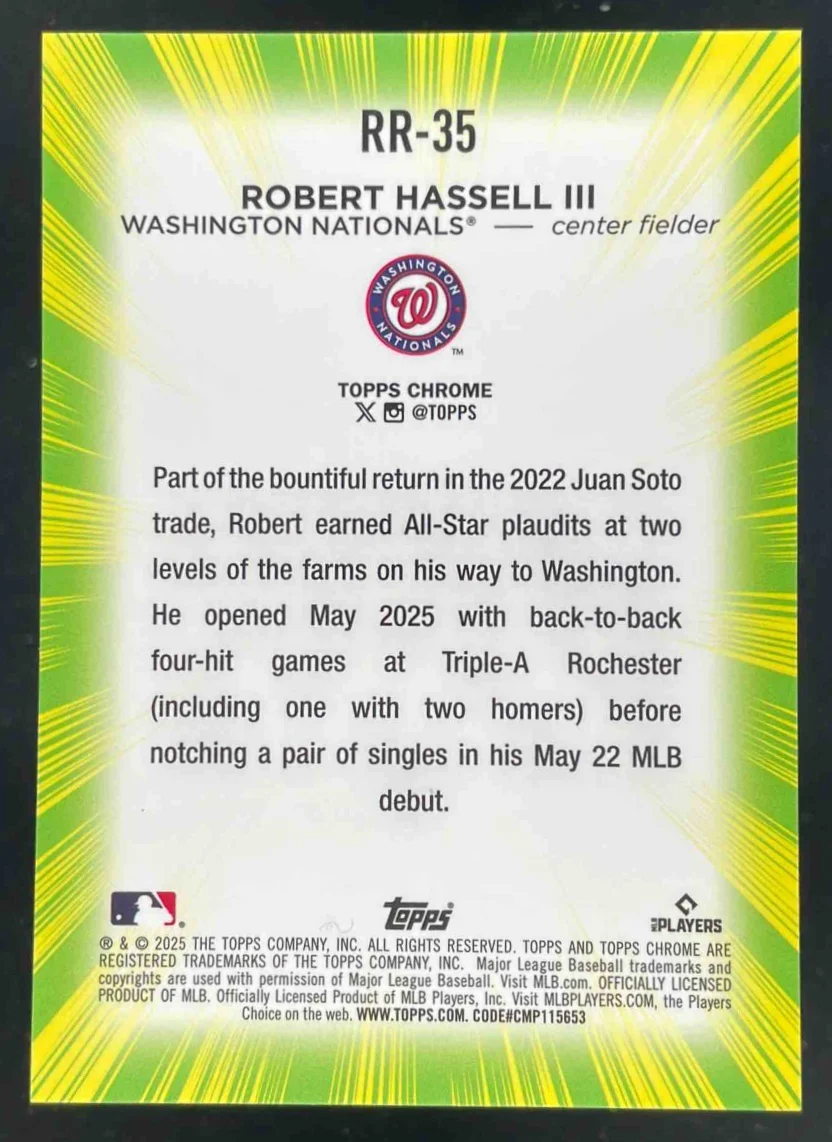 2025 Topps Chrome Update Radiating Rookie #RR-35 Robert Hassell III SP RC - Image 2
