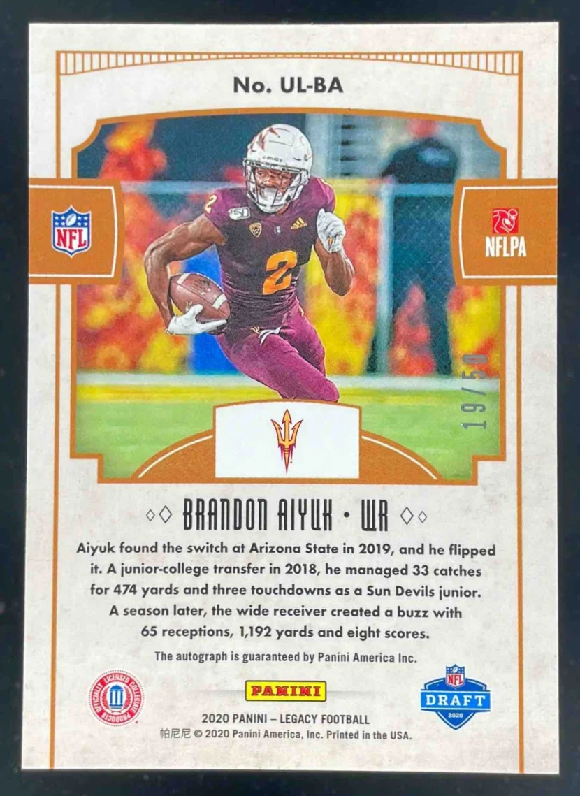 2020 Legacy Under the Lights Ruby #UL-BA Brandon Aiyuk RC Auto /50 - Image 2