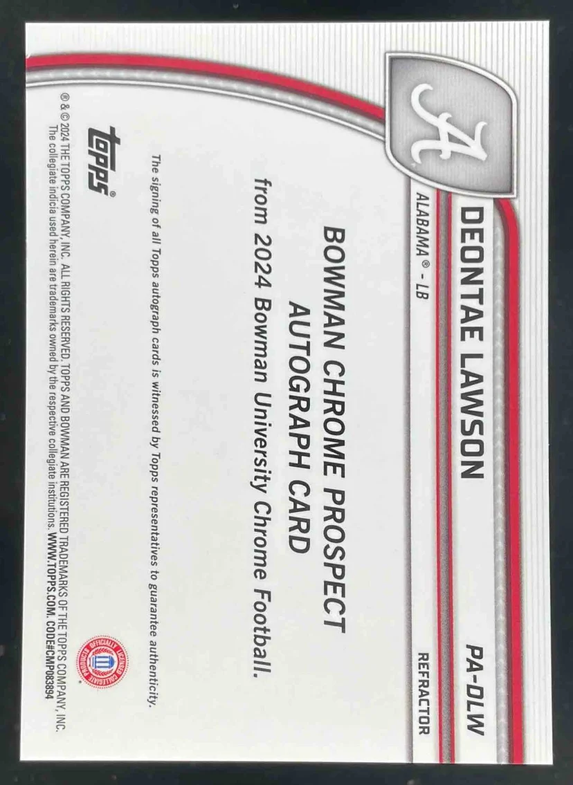 2024 Bowman Chrome University Chrome Prospect #PA-DLW Deontae Lawson Auto /299 - Image 2