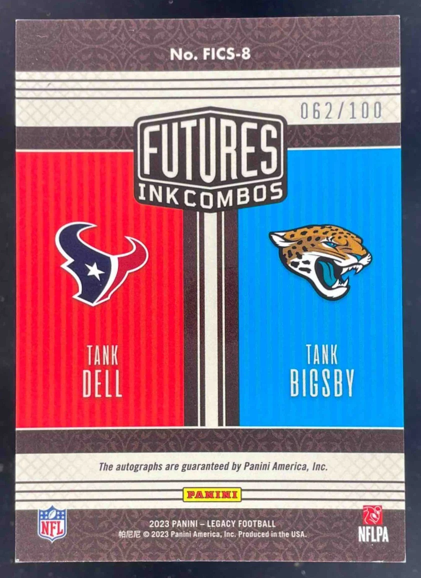 2023 Legacy Futures Ink Combos Silver #FICS-8 Tank Dell Tank Bigsby Auto /100 - Image 2