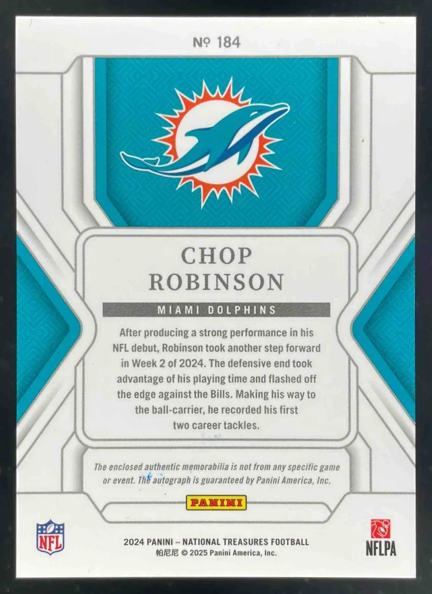 2024 National Treasures Patch Star Stripes Silver #184 Chop Robinson RC Auto /25 - Image 2