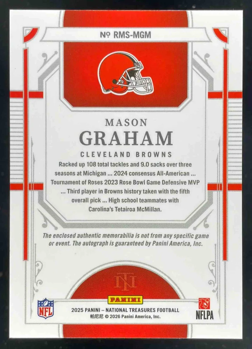 2025 National Treasures Material Triple Holo Silver Mason Graham Auto /25 - Image 2