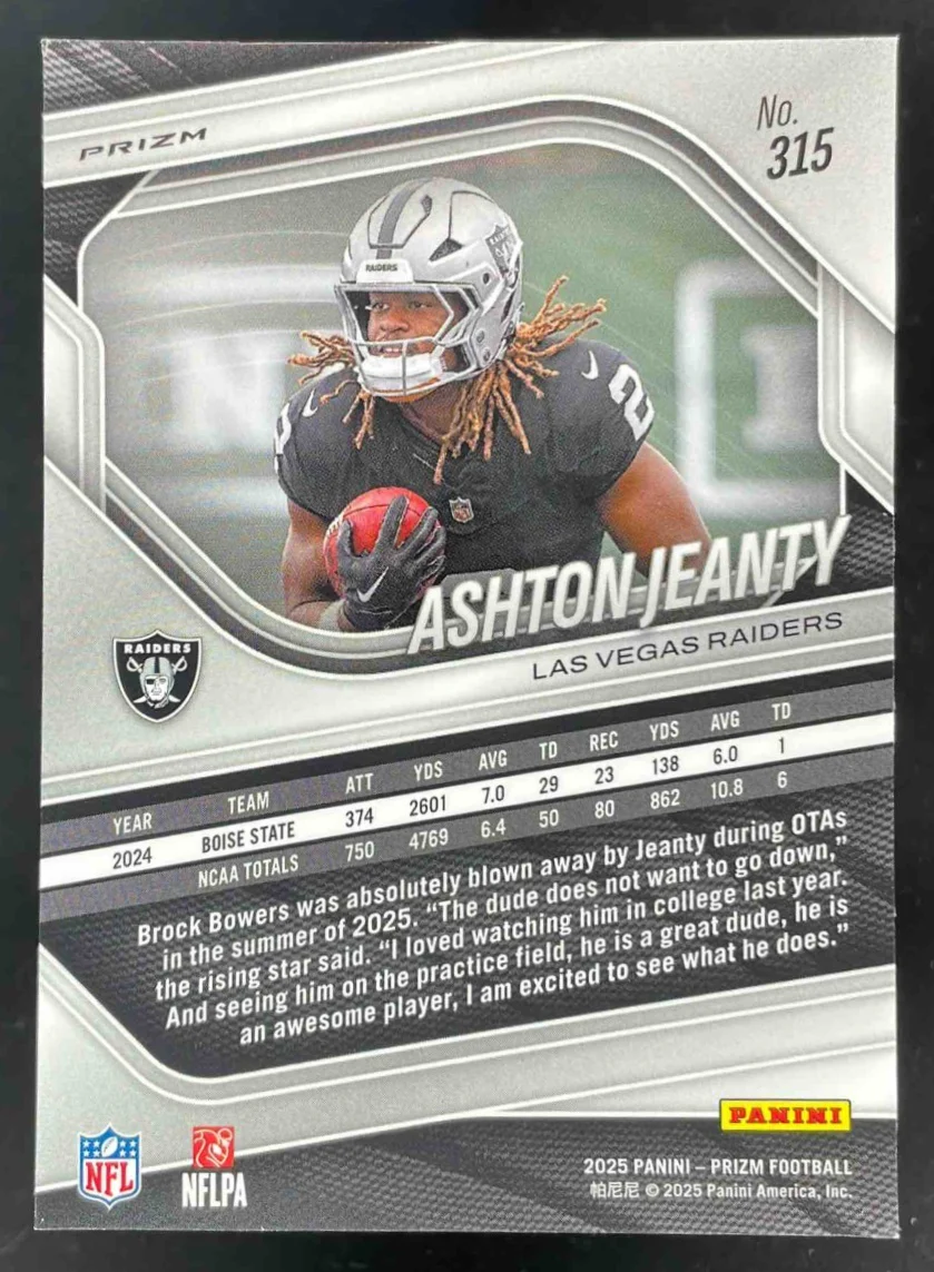 2025 Panini Prizm Black & Blue Checker Prizm #315 Ashton Jeanty RC - Image 2