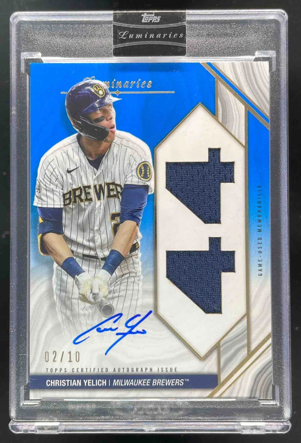 2022 Topps Luminaries Hit Kings Relics Blue #HKAR-CY Christian Yelich Auto /10