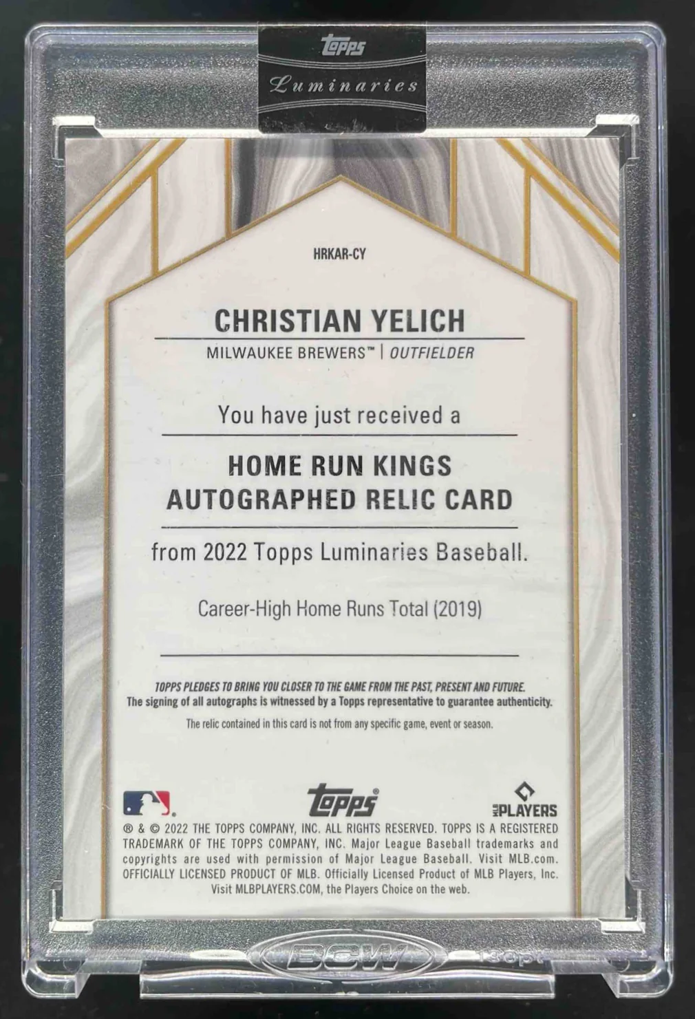2022 Topps Luminaries Hit Kings Relics Blue #HKAR-CY Christian Yelich Auto /10 - Image 2