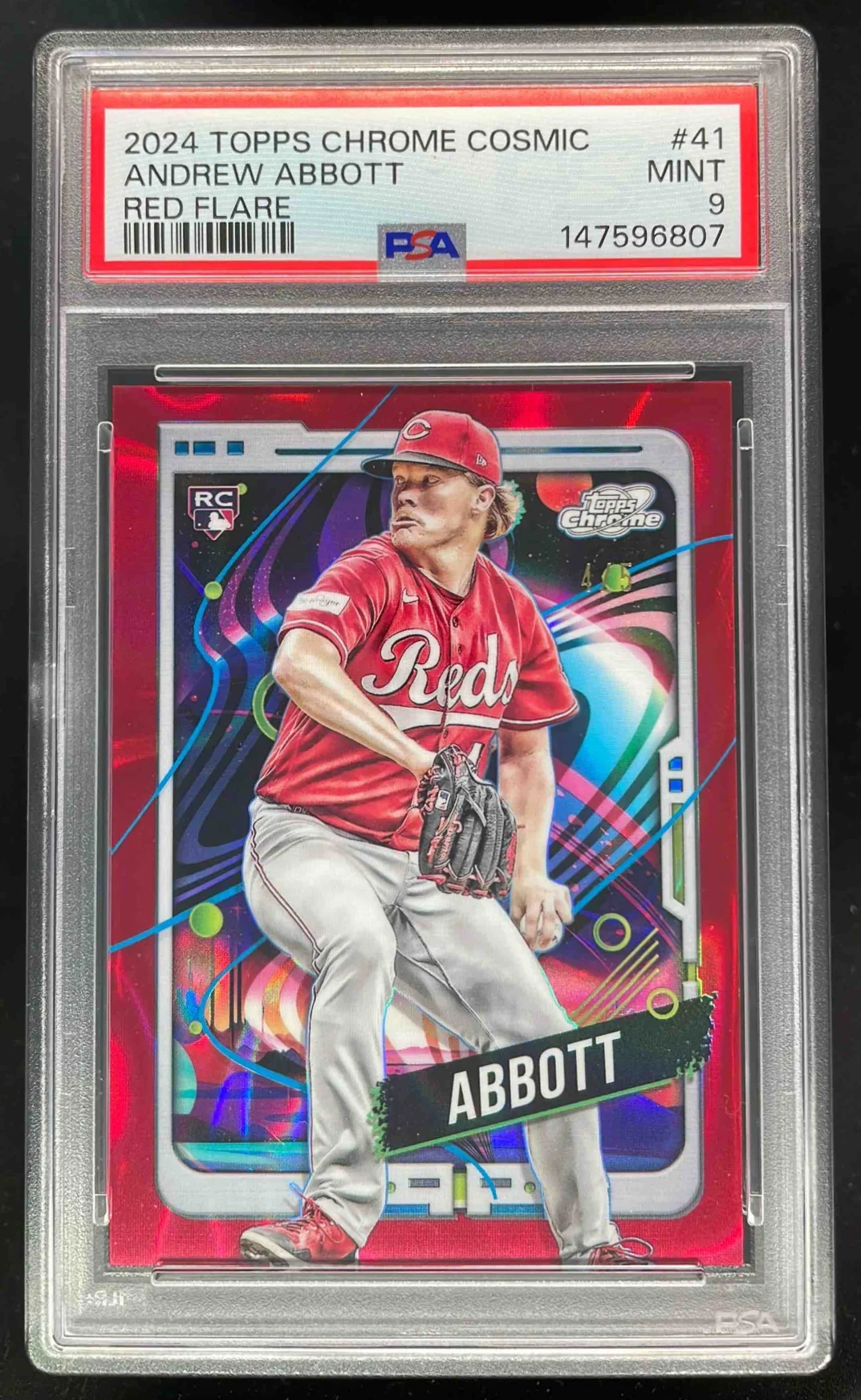 2024 Topps Cosmic Chrome Red Flare Refractor #41 Andrew Abbott RC /5 PSA 9