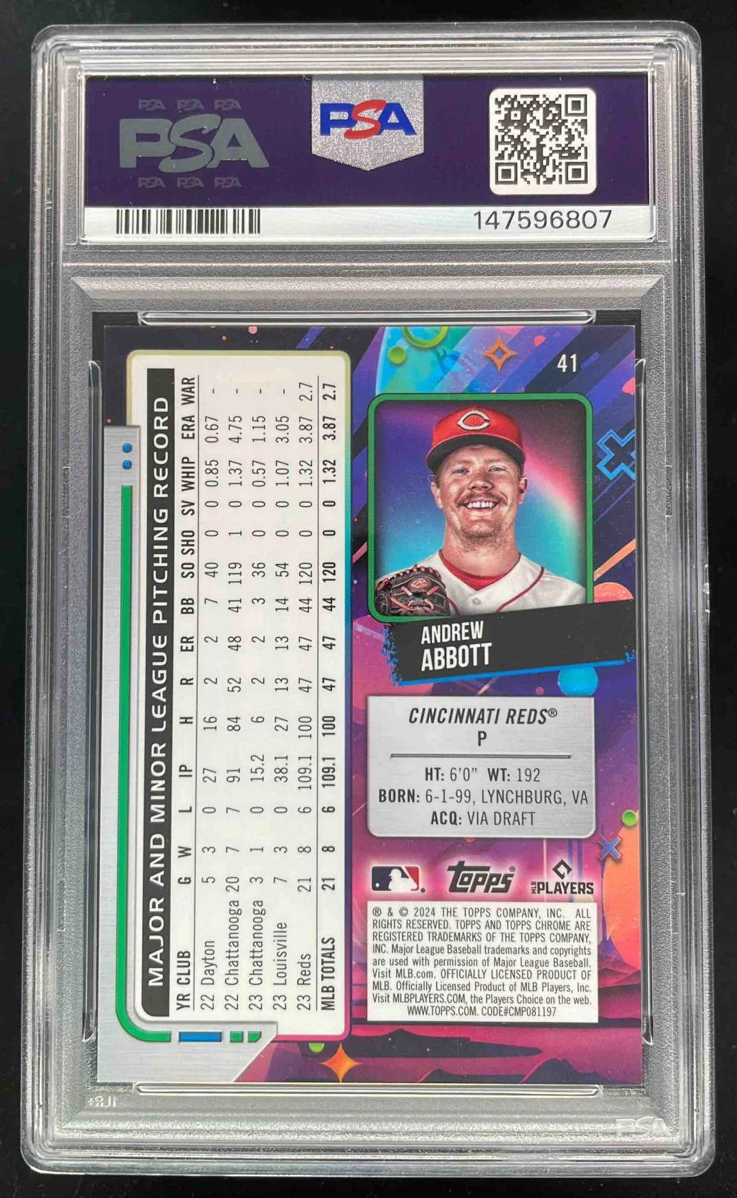 2024 Topps Cosmic Chrome Red Flare Refractor #41 Andrew Abbott RC /5 PSA 9 - Image 2