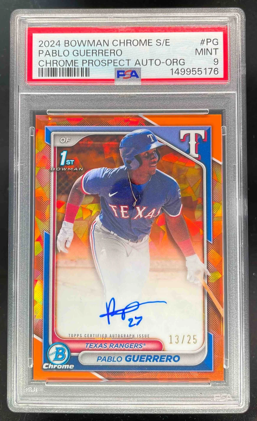 2024 Bowman Chrome Sapphire Prospect Orange #PG Pablo Guerrero Auto /25 PSA 9
