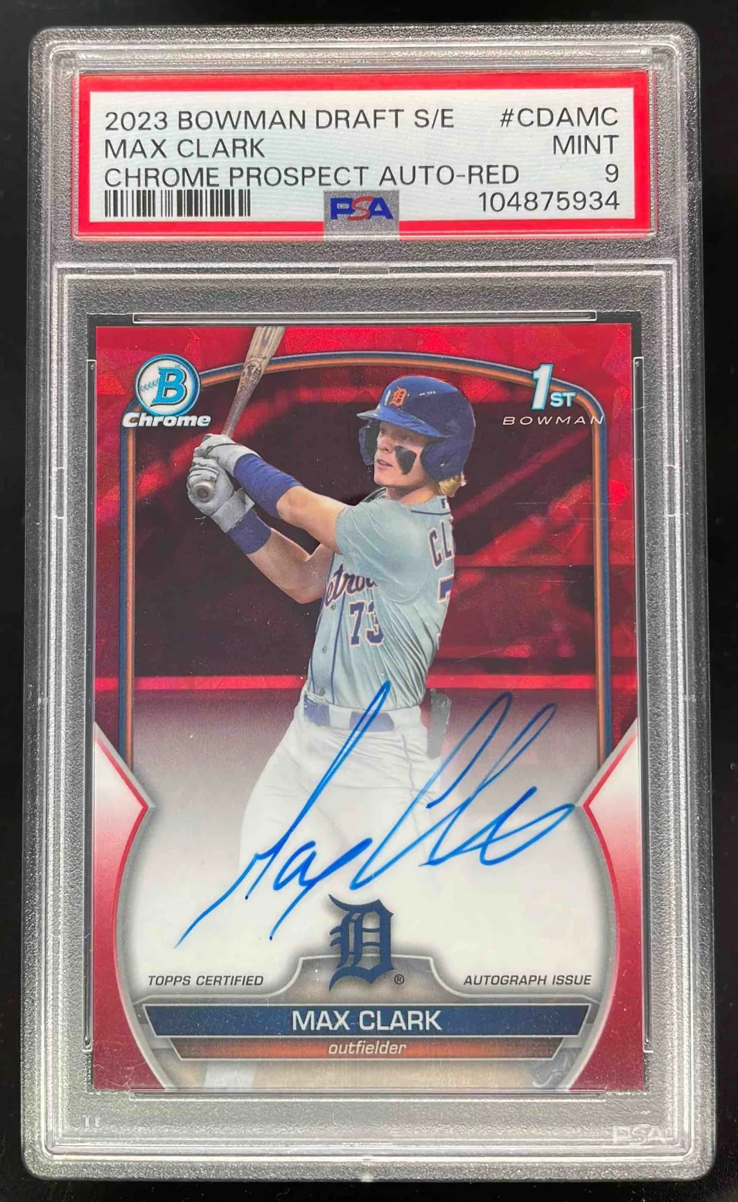 2023 Bowman Draft Sapphire Chrome Red #MC Max Clark RC Auto /5 PSA 9