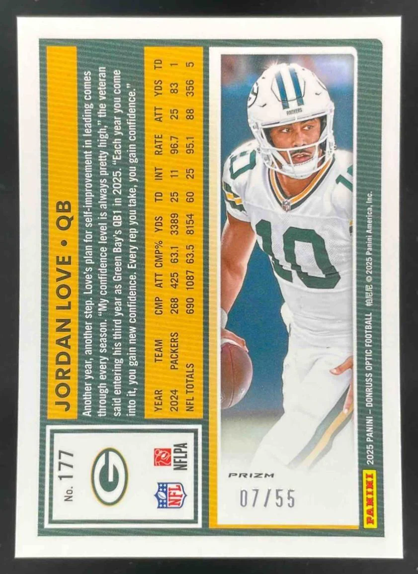 2025 Panini Donruss Optic Blue Mojo Prizm #177 Jordan Love /55 - Image 2