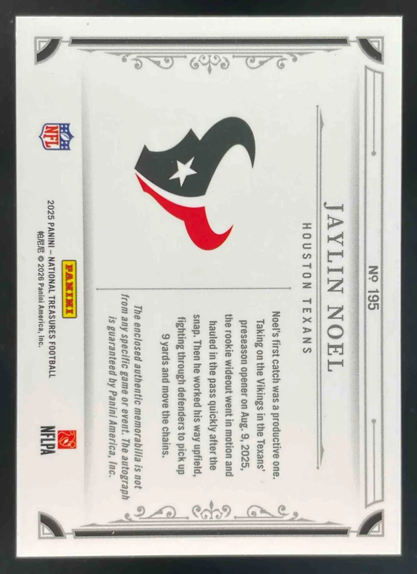 2025 National Treasures Patch #195 Jaylin Noel RC Auto /99 - Image 2