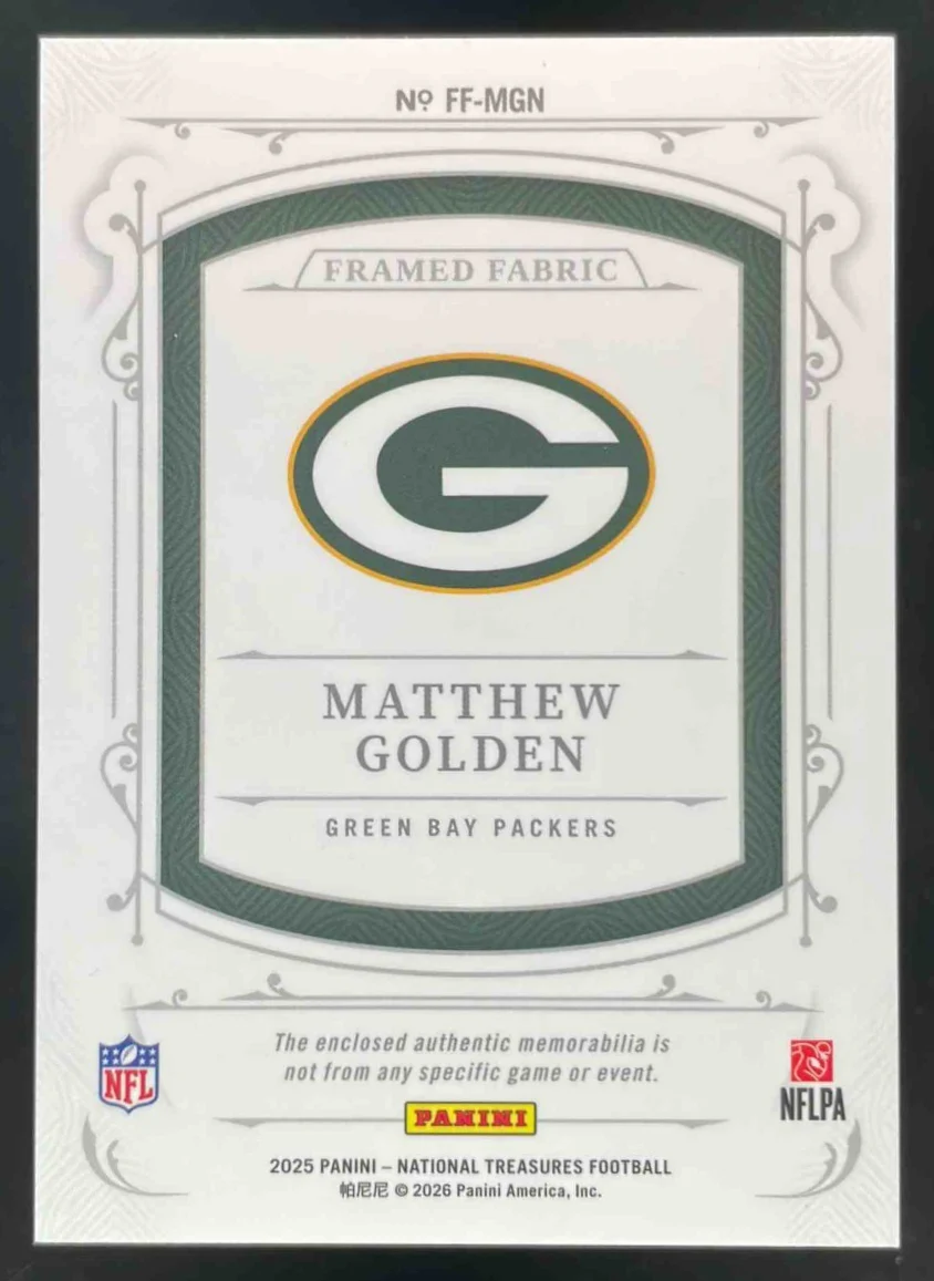 2025 Panini National Treasures Framed Fabric #FF-MGM Matthew Golden RC /49 - Image 2