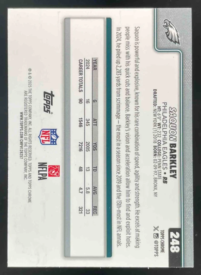 2025 Topps Chrome Pink Refractor #248 Saquon Barkley /250 - Image 2