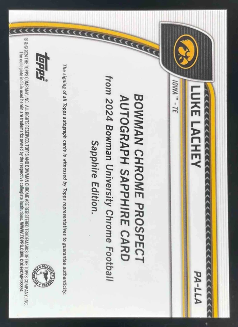 2024 Bowman Chrome University Sapphire Orange #PA-LLA Luke Lachey Auto /25 - Image 2