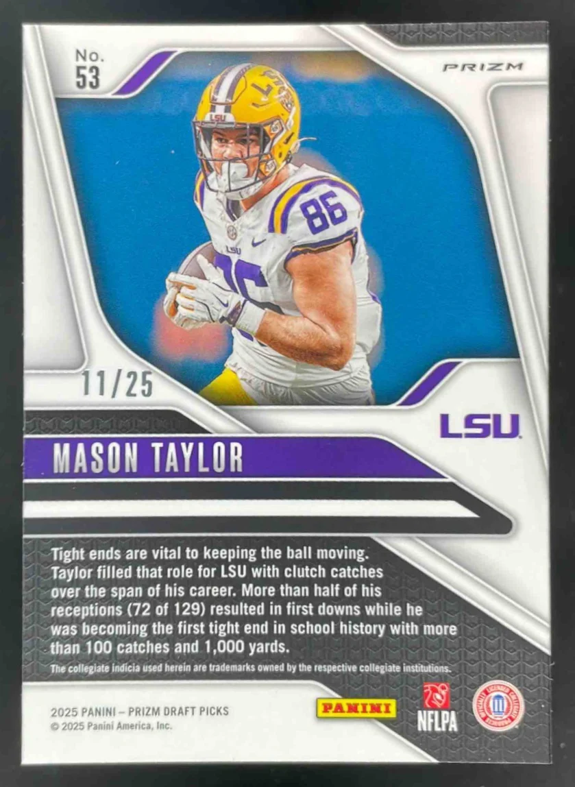2025 Panini Prizm Draft Picks Mojo Prizm #53 Mason Taylor RC /25 - Image 2