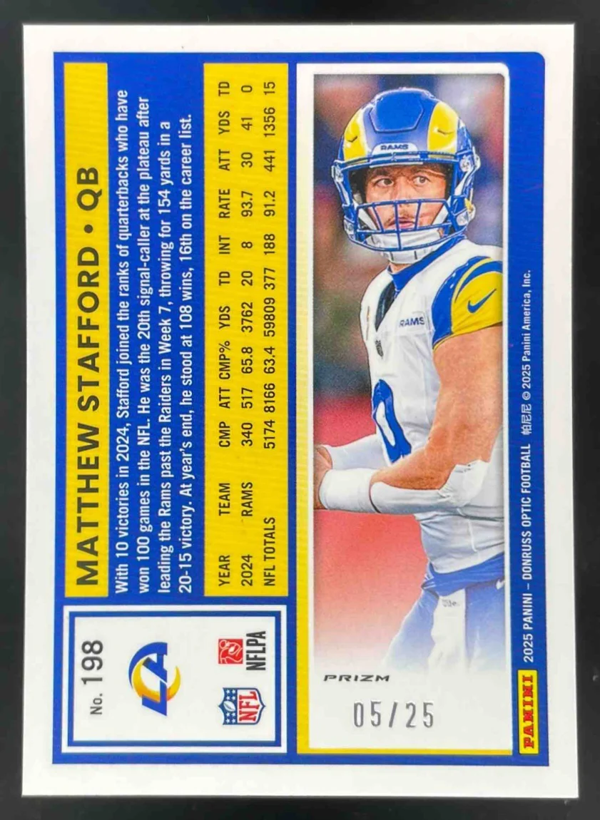 2025 Panini Donruss Optic Black Pandora Prizm #198 Matthew Stafford /25 - Image 2