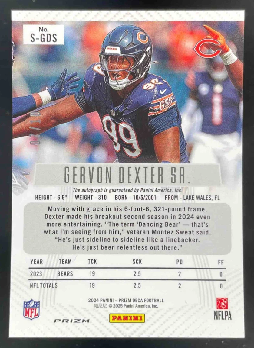 2024 Panini Prizm Deca Signatures Gold Prizm #S-GDS Gervon Dexter Sr. Auto /10 - Image 2