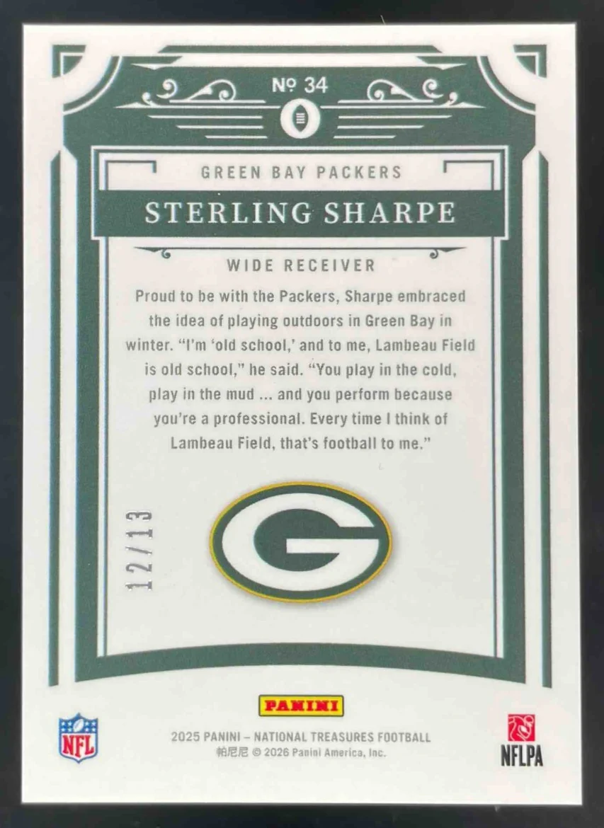 2025 Panini National Treasures Premium Stars & Stripes #34 Sterling Sharpe /13 - Image 2