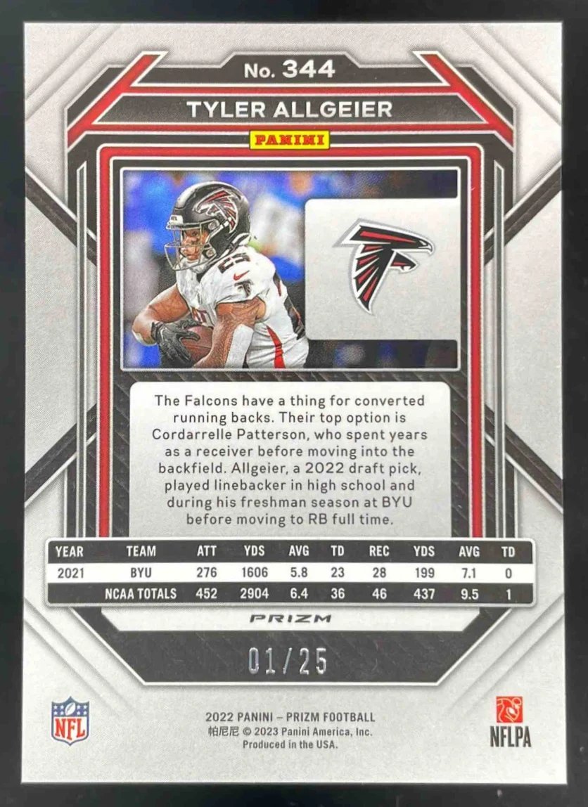 2022 Panini Prizm Navy Camo #344 Tyler Allgeier RC /25 - Image 2