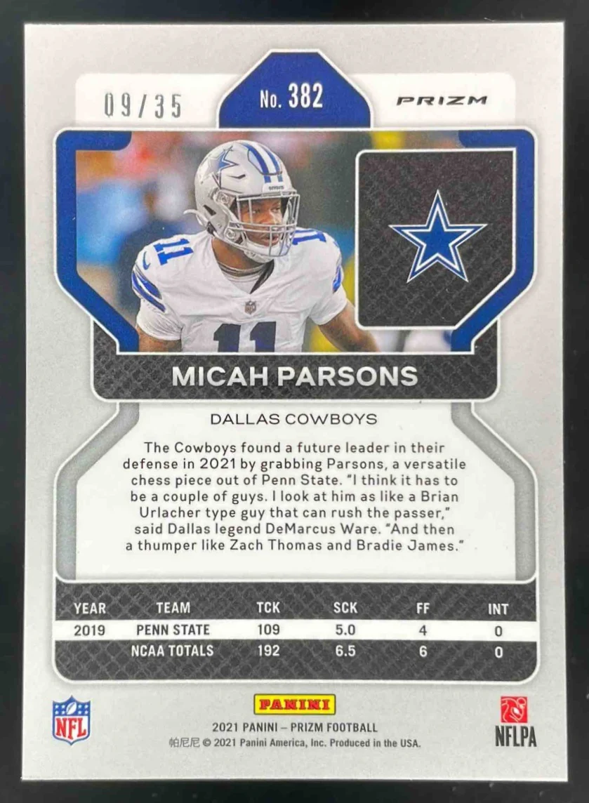 2021 Panini Prizm Red Shimmer #382 Micah Parsons RC /35 - Image 2