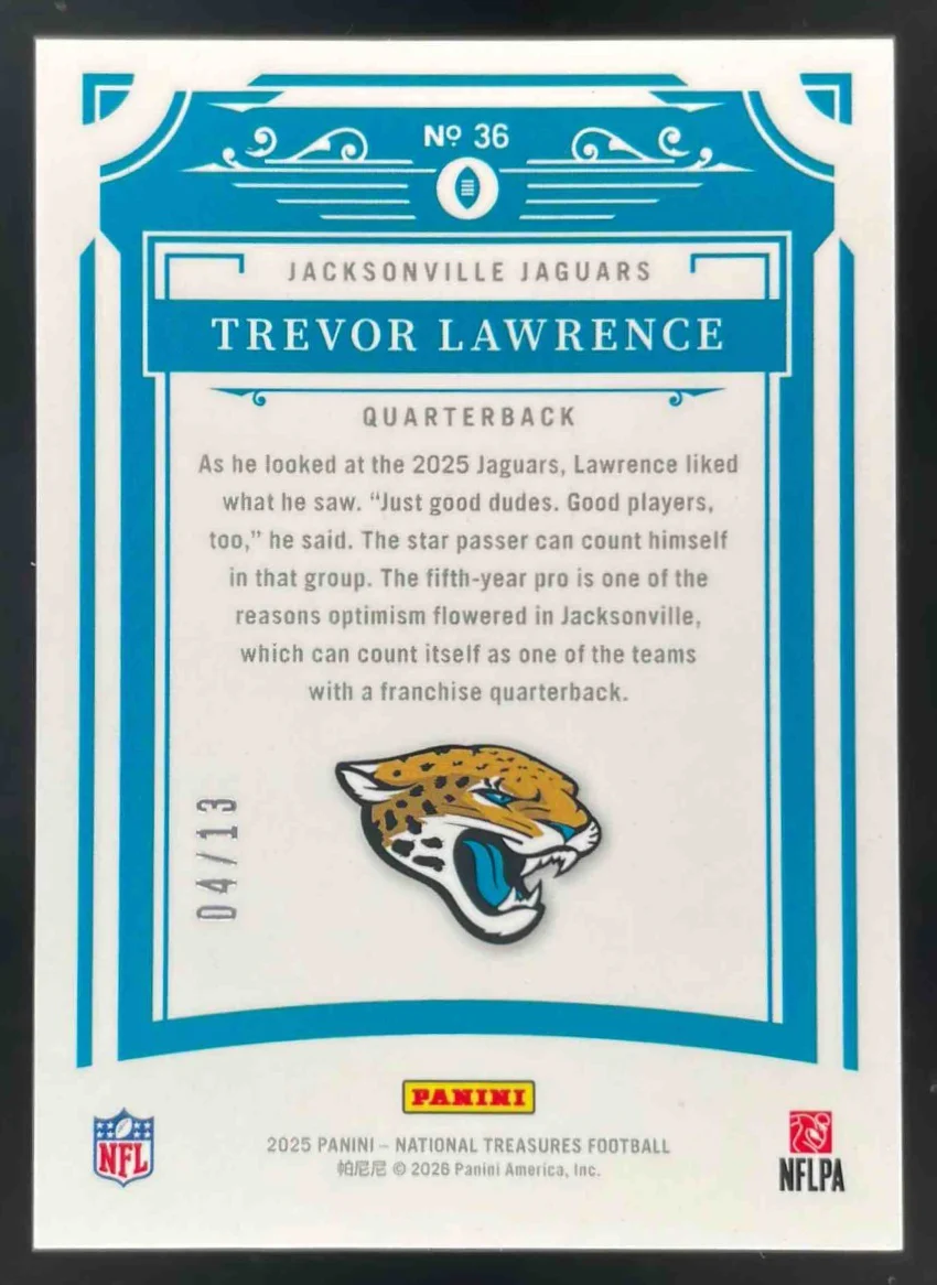2025 Panini National Treasures Premium Stars & Stripes #36 Trevor Lawrence /13 - Image 2