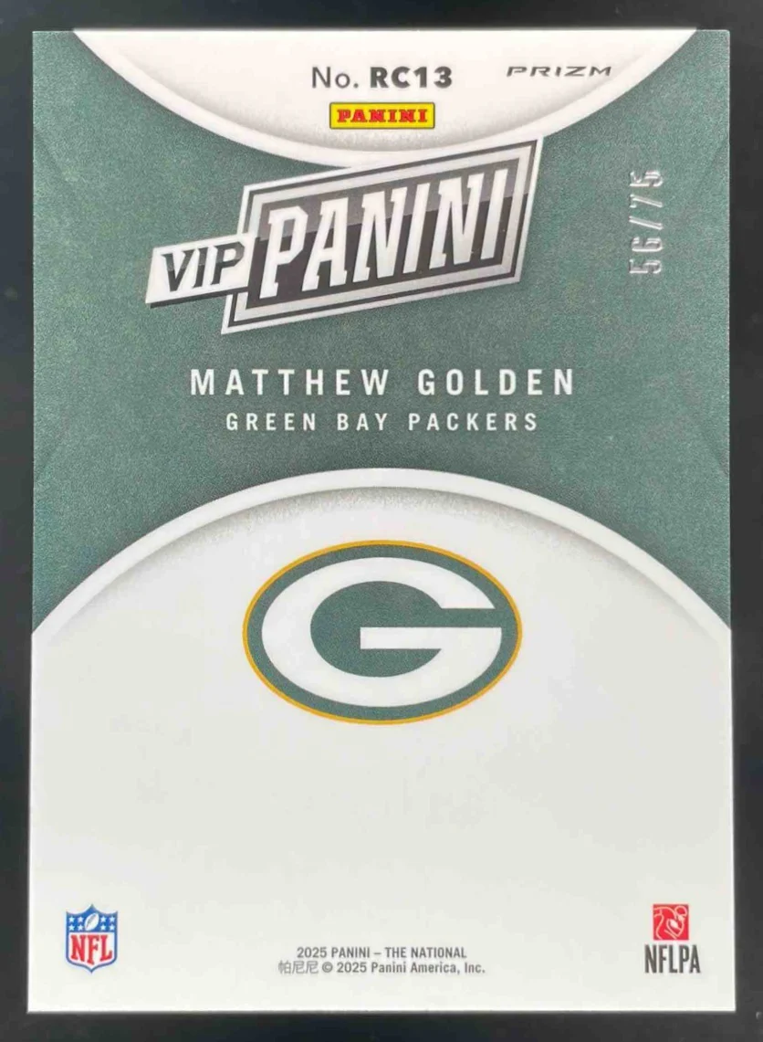 2025 NSCC VIP Gold Packs Gold VIP Blue Sparkle #RC13 Matthew Golden /75 - Image 2