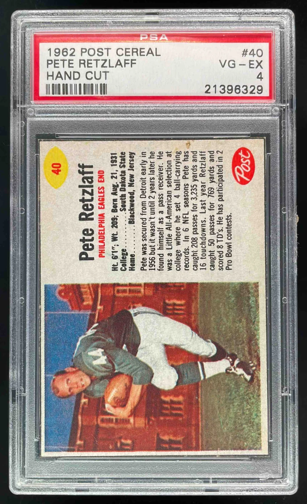 1962 Post Cereal Hand Cut #40 Pete Retzlaff PSA 4