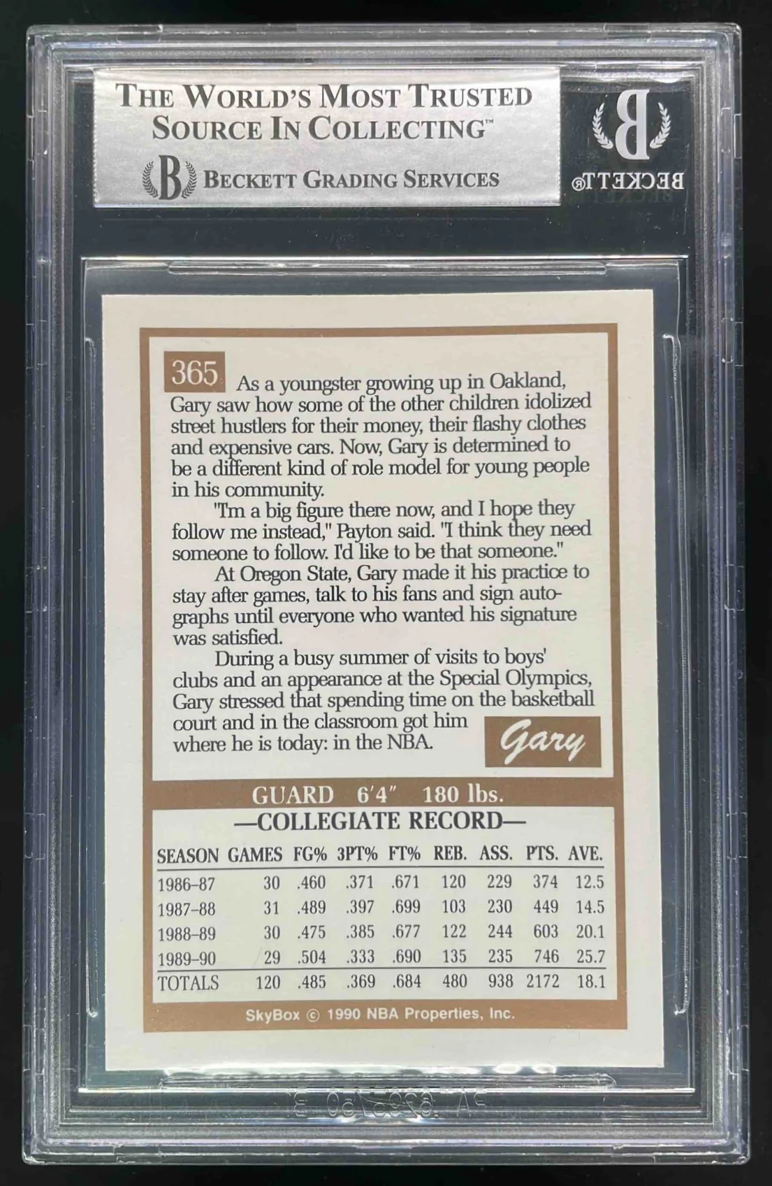 1990-91 Skybox #365 Gary Payton Rookie Autograph RC Auto BGS Authentic - Image 2