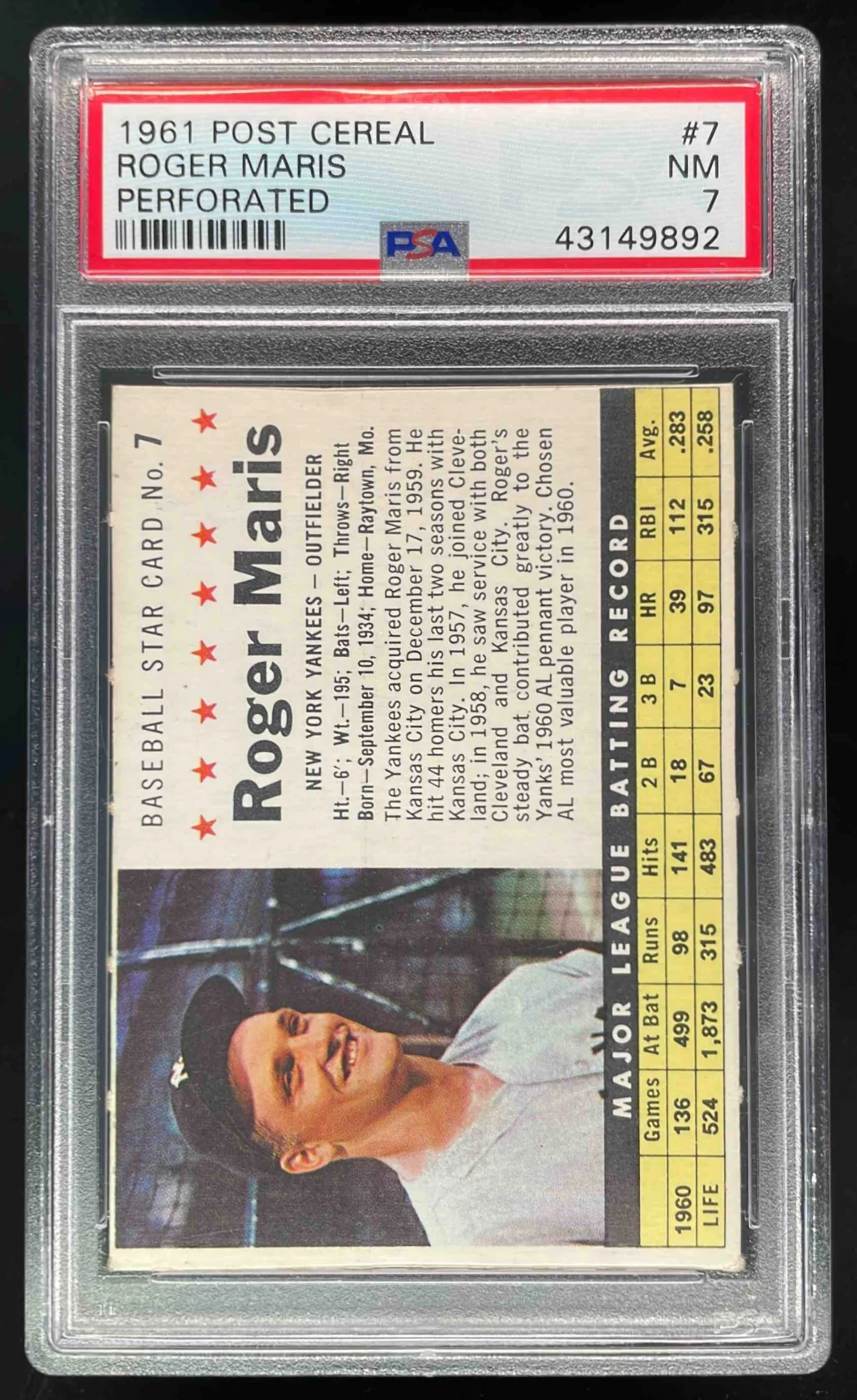 1961 Post 1961 Post #7 Roger Maris PSA 7