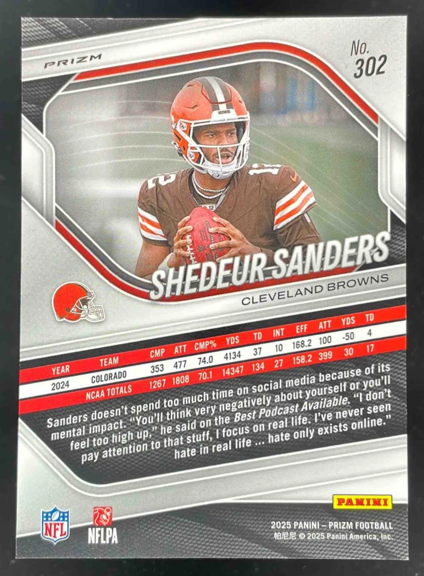2025 Panini Prizm Black & Blue Checker Prizm #302 Shedeur Sanders RC - Image 2