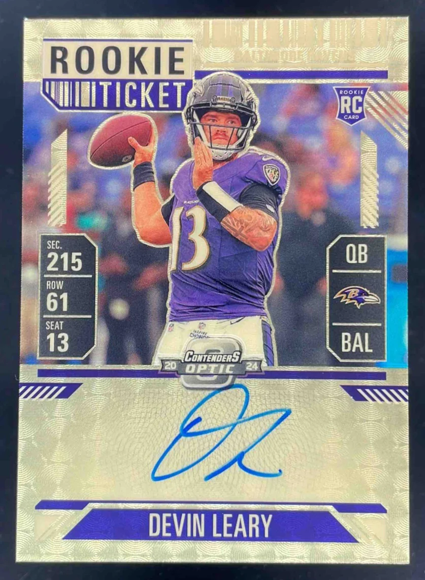 2024 Contenders Optic Ticket Gold Vinyl Prizm #141 Devin Leary RC Auto 1/1
