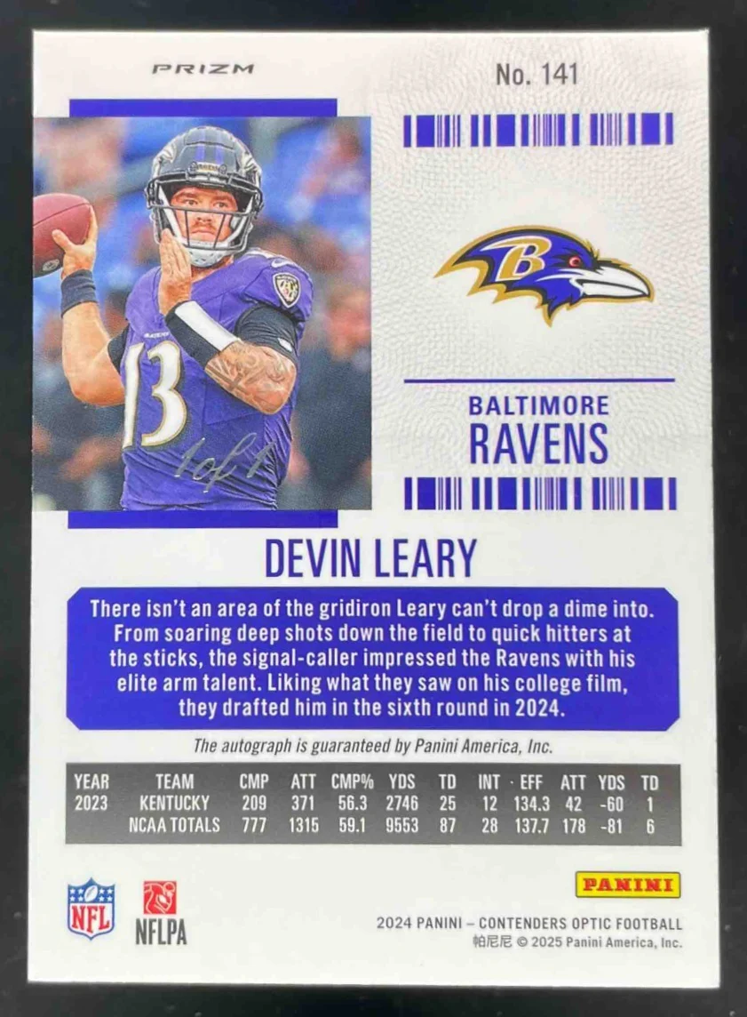 2024 Contenders Optic Ticket Gold Vinyl Prizm #141 Devin Leary RC Auto 1/1 - Image 2