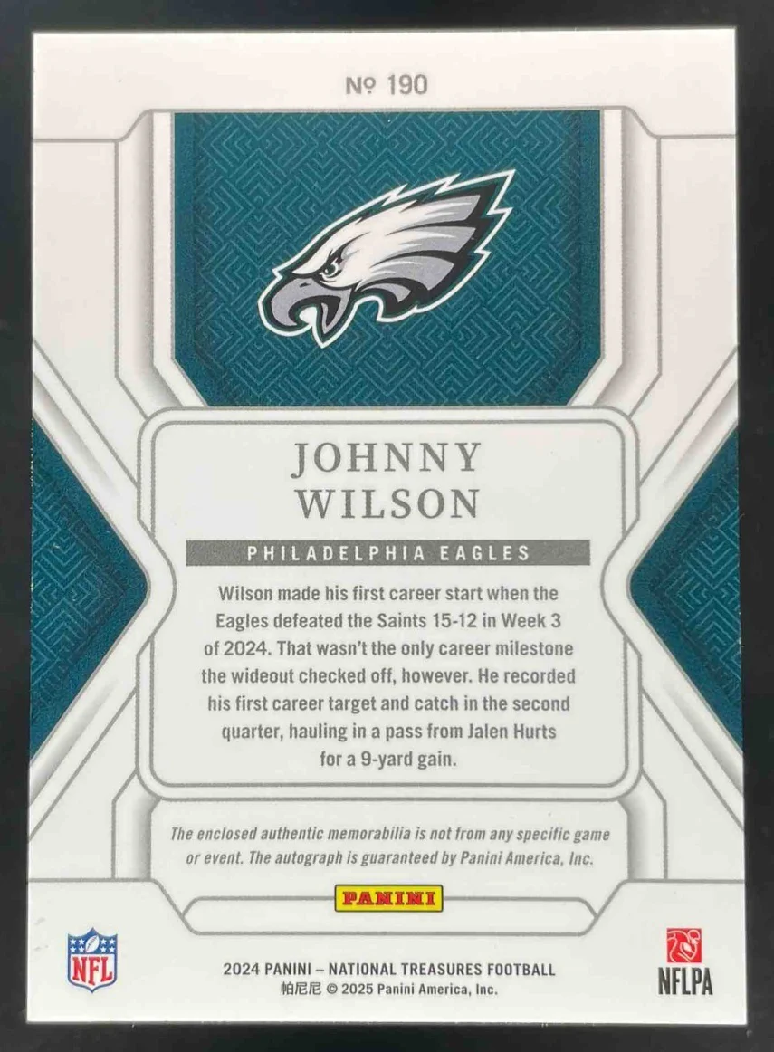 2024 National Treasures Patch Tag Stars Stripes #190 Johnny Wilson RC Auto 1/1 - Image 2