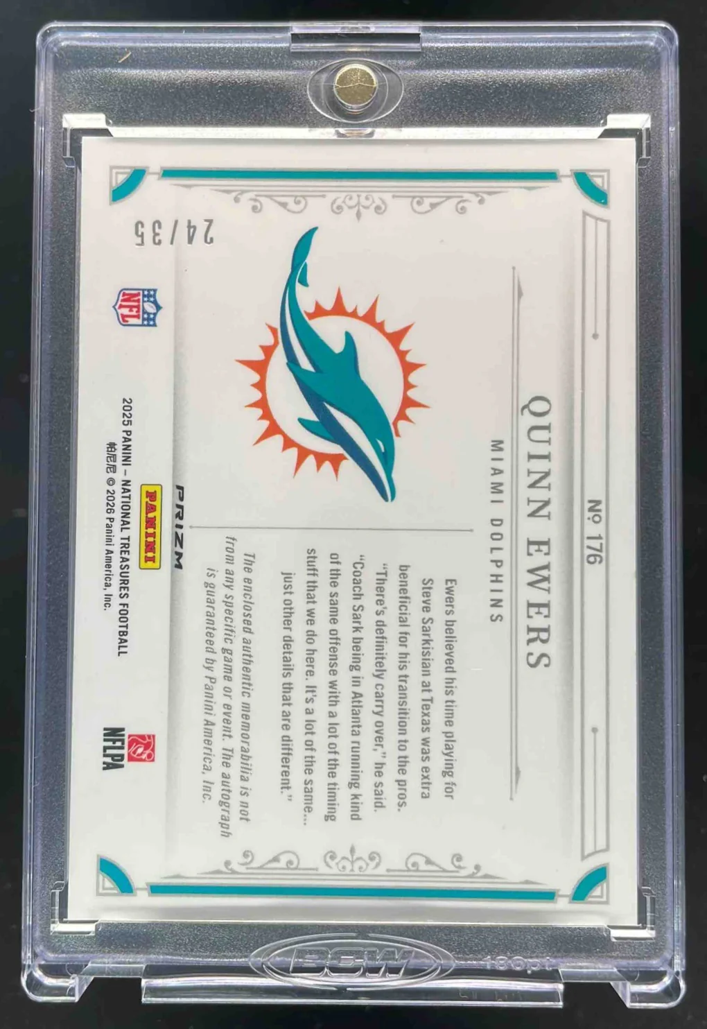 2025 National Treasures Rookie Patch Premium #176 Quinn Ewers RC Auto /35 - Image 2